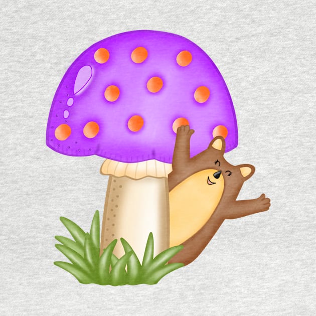 Happy groundhog with Mushroom hat by Onanong art design shop.